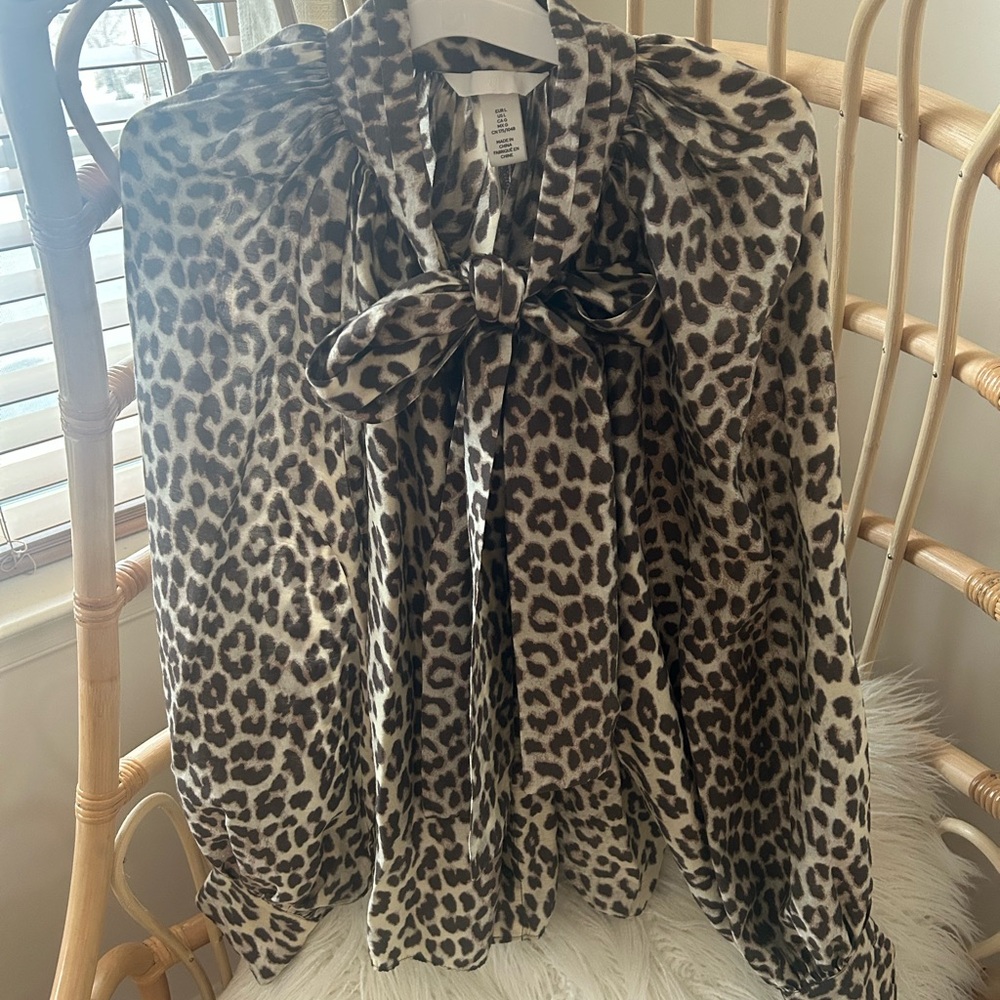 H&M Animal Print Blouse with Bow